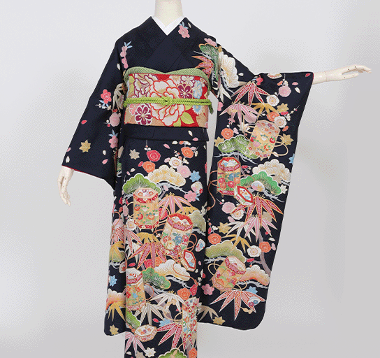 紺貝桶に松竹梅花図