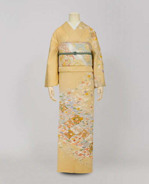 ベージュ格子取り彩花に枝垂桜