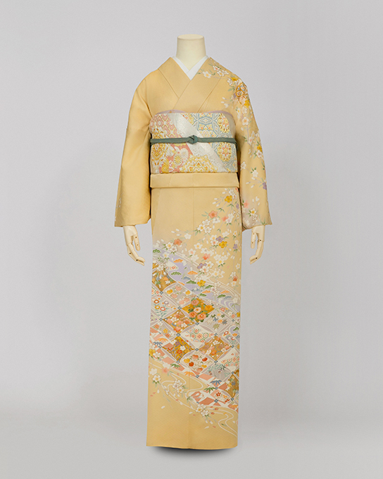 ベージュ格子取り彩花に枝垂桜