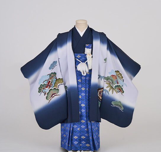 正絹紺ぼかし鷹巻物 / 袴セット 紺菱取袴