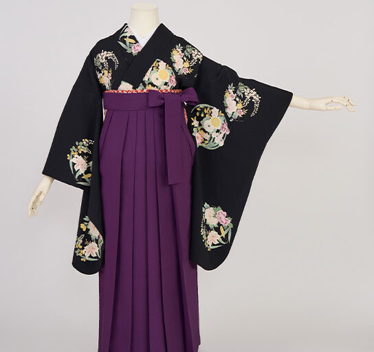 黒四季花の丸 / 紫無地