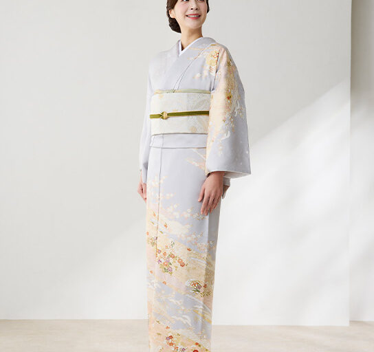 グレー雪輪梅に菊