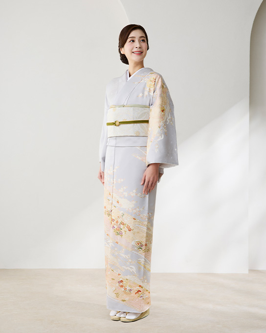 グレー雪輪梅に菊